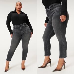 GOOD AMERICAN Good Legs Washed Black Gray High Rise Stretch Size 33 NEW